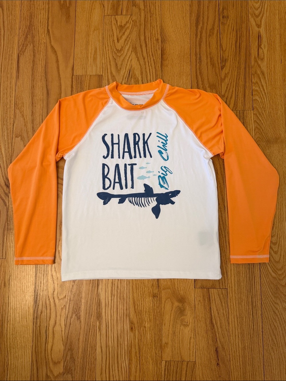 Big Chill Kids Orange & White 'Shark Bait' Long Sleeve Swim Shirt Size 14